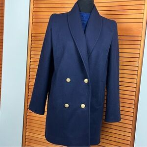 Vintage Elegant Navy Double-Breasted Wool Pea Coat